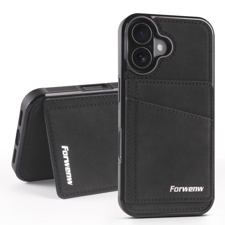 For iPhone 16 Forwenw F8 Series 2 in 1 Magnetic Card Slot Leather Phone Case(Black) - iPhone 16 Cases by Forwenw | Online Shopping UK | buy2fix