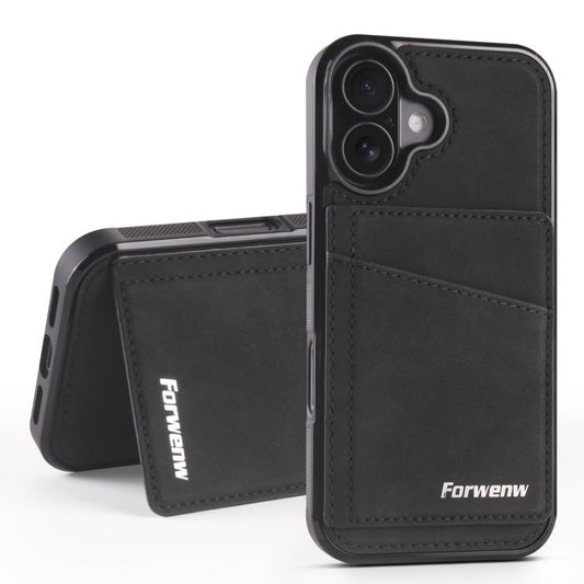 For iPhone 16 Forwenw F8 Series 2 in 1 Magnetic Card Slot Leather Phone Case(Black) - iPhone 16 Cases by Forwenw | Online Shopping UK | buy2fix