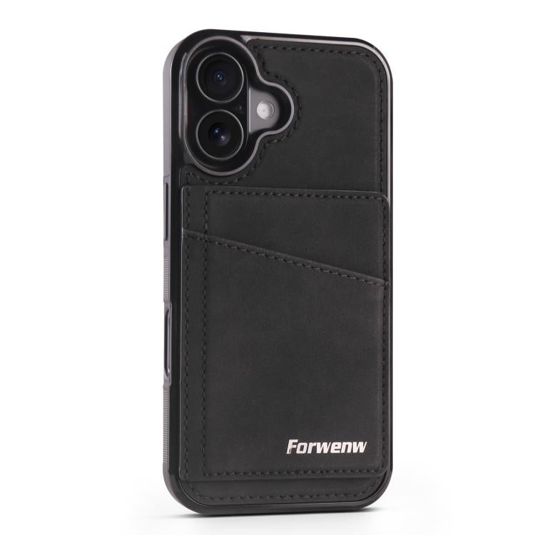 For iPhone 16 Forwenw F8 Series 2 in 1 Magnetic Card Slot Leather Phone Case(Black) - iPhone 16 Cases by Forwenw | Online Shopping UK | buy2fix