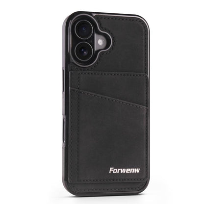 For iPhone 16 Forwenw F8 Series 2 in 1 Magnetic Card Slot Leather Phone Case(Black) - iPhone 16 Cases by Forwenw | Online Shopping UK | buy2fix