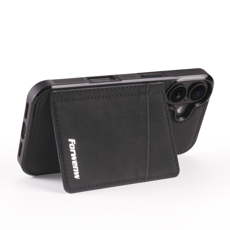 For iPhone 16 Forwenw F8 Series 2 in 1 Magnetic Card Slot Leather Phone Case(Black) - iPhone 16 Cases by Forwenw | Online Shopping UK | buy2fix