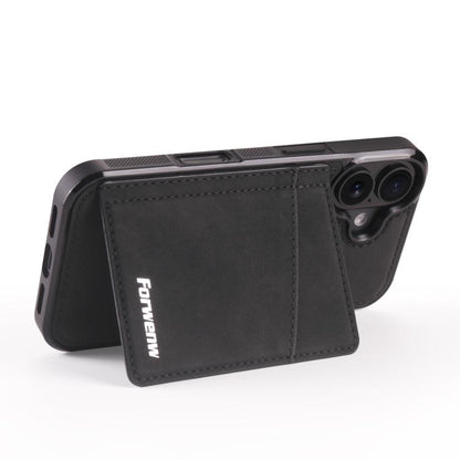 For iPhone 16 Forwenw F8 Series 2 in 1 Magnetic Card Slot Leather Phone Case(Black) - iPhone 16 Cases by Forwenw | Online Shopping UK | buy2fix
