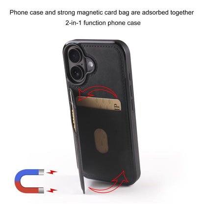 For iPhone 16 Forwenw F8 Series 2 in 1 Magnetic Card Slot Leather Phone Case(Black) - iPhone 16 Cases by Forwenw | Online Shopping UK | buy2fix