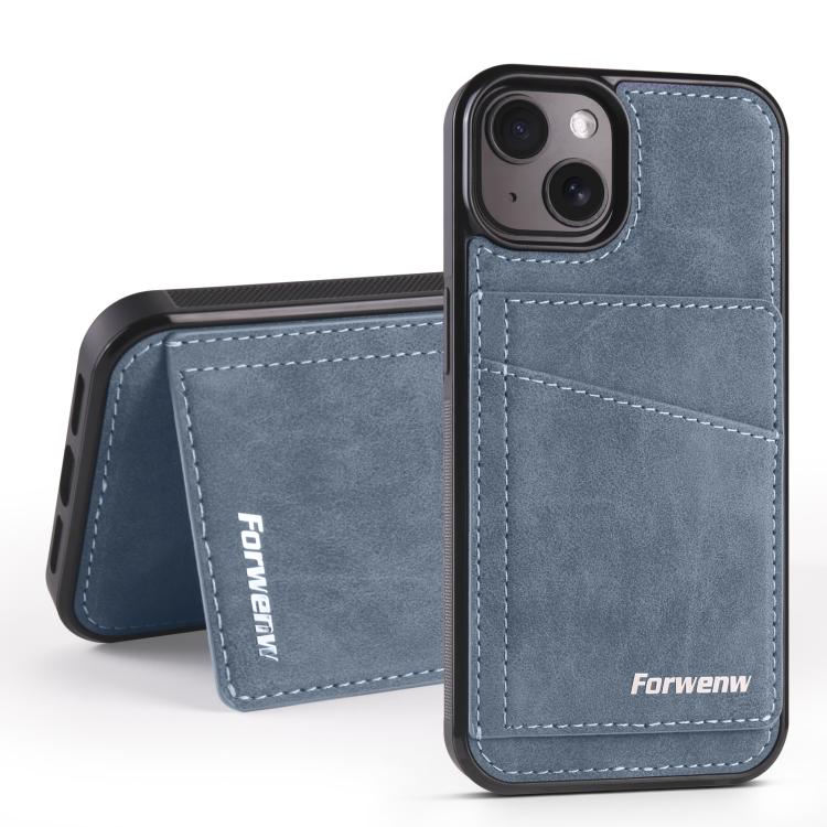 For iPhone 15 Plus Forwenw F8 Series 2 in 1 Magnetic Card Slot Leather Phone Case(Blue) - iPhone 15 Plus Cases by Forwenw | Online Shopping UK | buy2fix