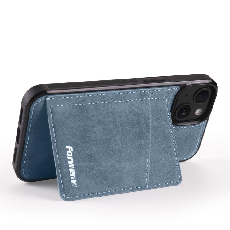 For iPhone 15 Plus Forwenw F8 Series 2 in 1 Magnetic Card Slot Leather Phone Case(Blue) - iPhone 15 Plus Cases by Forwenw | Online Shopping UK | buy2fix