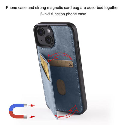 For iPhone 15 Plus Forwenw F8 Series 2 in 1 Magnetic Card Slot Leather Phone Case(Blue) - iPhone 15 Plus Cases by Forwenw | Online Shopping UK | buy2fix
