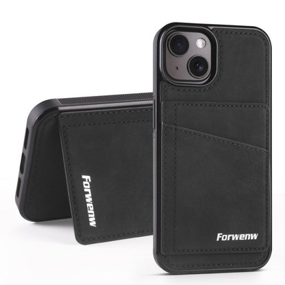 For iPhone 15 Forwenw F8 Series 2 in 1 Magnetic Card Slot Leather Phone Case(Black) - iPhone 15 Cases by Forwenw | Online Shopping UK | buy2fix