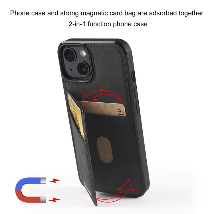 For iPhone 15 Forwenw F8 Series 2 in 1 Magnetic Card Slot Leather Phone Case(Black) - iPhone 15 Cases by Forwenw | Online Shopping UK | buy2fix