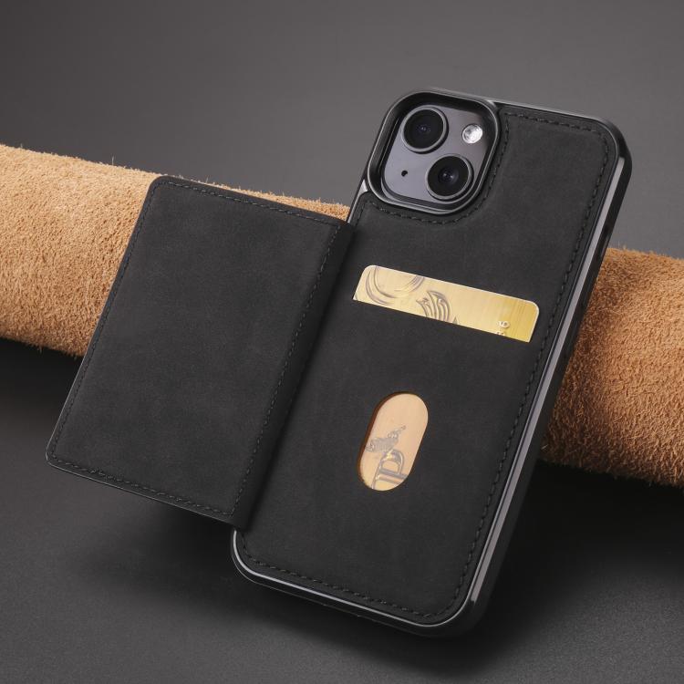 For iPhone 15 Forwenw F8 Series 2 in 1 Magnetic Card Slot Leather Phone Case(Black) - iPhone 15 Cases by Forwenw | Online Shopping UK | buy2fix