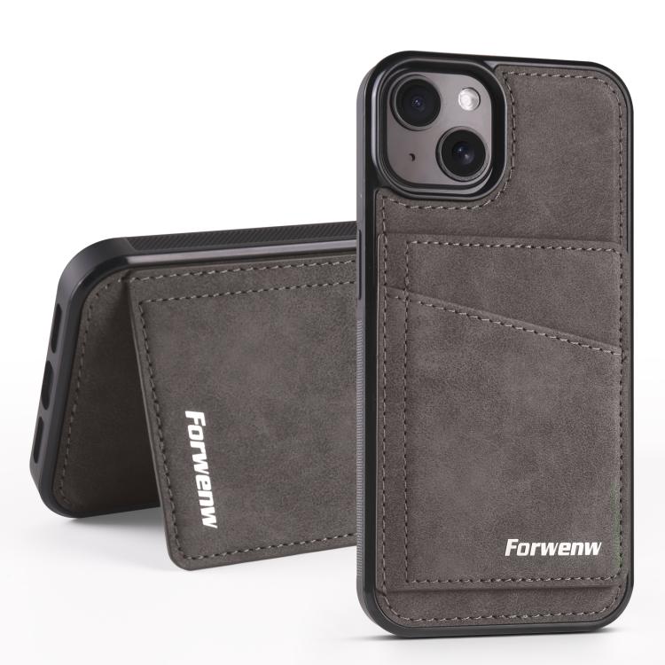 For iPhone 14 Plus Forwenw F8 Series 2 in 1 Magnetic Card Slot Leather Phone Case(Grey) - iPhone 14 Plus Cases by Forwenw | Online Shopping UK | buy2fix