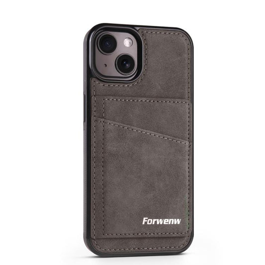 For iPhone 14 Plus Forwenw F8 Series 2 in 1 Magnetic Card Slot Leather Phone Case(Grey) - iPhone 14 Plus Cases by Forwenw | Online Shopping UK | buy2fix