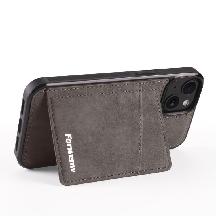 For iPhone 14 Plus Forwenw F8 Series 2 in 1 Magnetic Card Slot Leather Phone Case(Grey) - iPhone 14 Plus Cases by Forwenw | Online Shopping UK | buy2fix