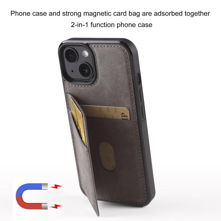 For iPhone 14 Plus Forwenw F8 Series 2 in 1 Magnetic Card Slot Leather Phone Case(Grey) - iPhone 14 Plus Cases by Forwenw | Online Shopping UK | buy2fix