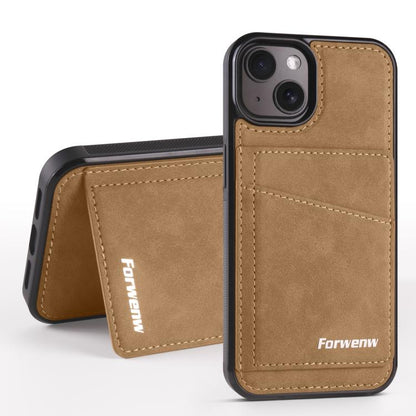 For iPhone 14 Forwenw F8 Series 2 in 1 Magnetic Card Slot Leather Phone Case(Brown) - iPhone 14 Cases by Forwenw | Online Shopping UK | buy2fix