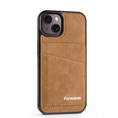 For iPhone 14 Forwenw F8 Series 2 in 1 Magnetic Card Slot Leather Phone Case(Brown) - iPhone 14 Cases by Forwenw | Online Shopping UK | buy2fix