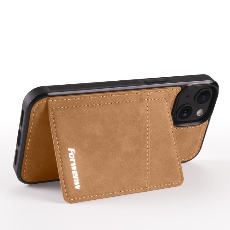 For iPhone 14 Forwenw F8 Series 2 in 1 Magnetic Card Slot Leather Phone Case(Brown) - iPhone 14 Cases by Forwenw | Online Shopping UK | buy2fix