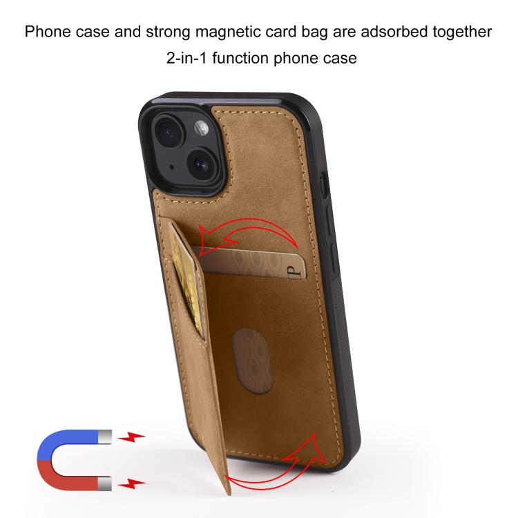 For iPhone 14 Forwenw F8 Series 2 in 1 Magnetic Card Slot Leather Phone Case(Brown) - iPhone 14 Cases by Forwenw | Online Shopping UK | buy2fix