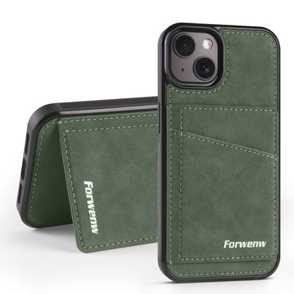 For iPhone 13 Forwenw F8 Series 2 in 1 Magnetic Card Slot Leather Phone Case(Green) - iPhone 13 Cases by Forwenw | Online Shopping UK | buy2fix