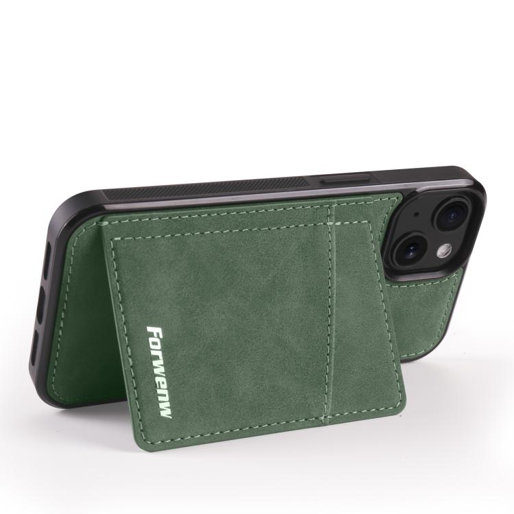 For iPhone 13 Forwenw F8 Series 2 in 1 Magnetic Card Slot Leather Phone Case(Green) - iPhone 13 Cases by Forwenw | Online Shopping UK | buy2fix