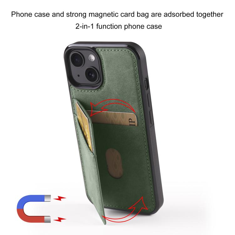 For iPhone 13 Forwenw F8 Series 2 in 1 Magnetic Card Slot Leather Phone Case(Green) - iPhone 13 Cases by Forwenw | Online Shopping UK | buy2fix