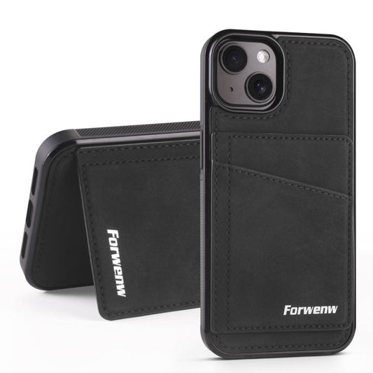 For iPhone 13 mini Forwenw F8 Series 2 in 1 Magnetic Card Slot Leather Phone Case(Black) - iPhone 13 mini Cases by Forwenw | Online Shopping UK | buy2fix