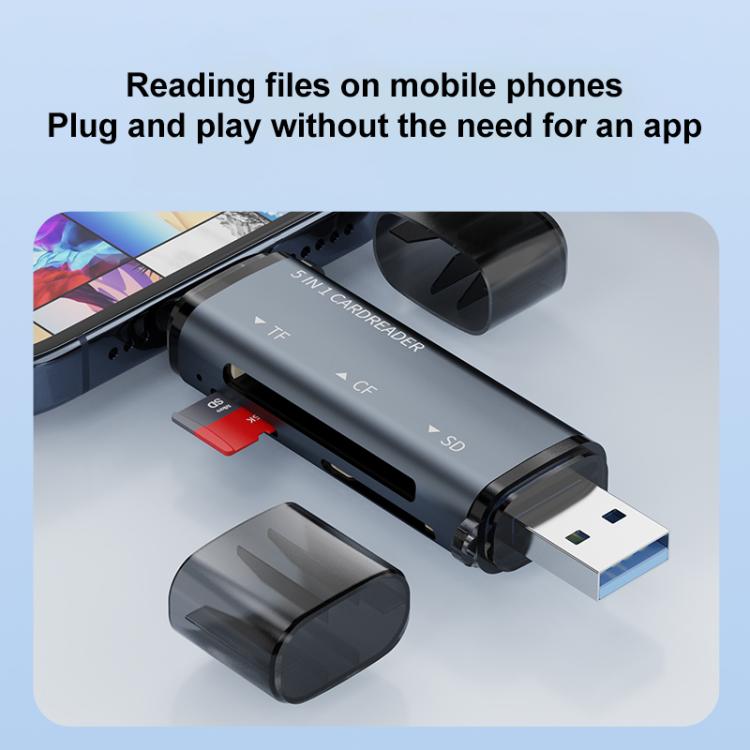 ADS-318 Type-C 5 in 1 Multi-Function Card Reader(Grey) - U Disk & Card Reader by buy2fix | Online Shopping UK | buy2fix