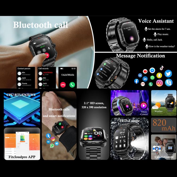 LF37 2.1 inch BT Call Smart Watch, Support Blood Oxygen / Heart Rate / Female Menstrual(Black Steel) - Smart Watches by buy2fix | Online Shopping UK | buy2fix