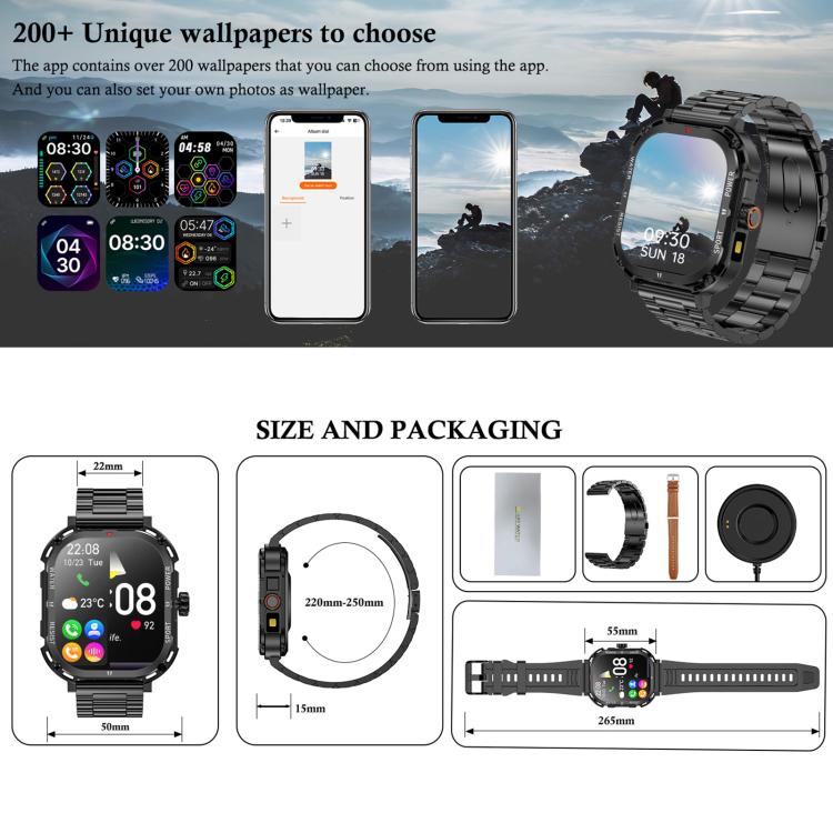 LF37 2.1 inch BT Call Smart Watch, Support Blood Oxygen / Heart Rate / Female Menstrual(Black Steel) - Smart Watches by buy2fix | Online Shopping UK | buy2fix