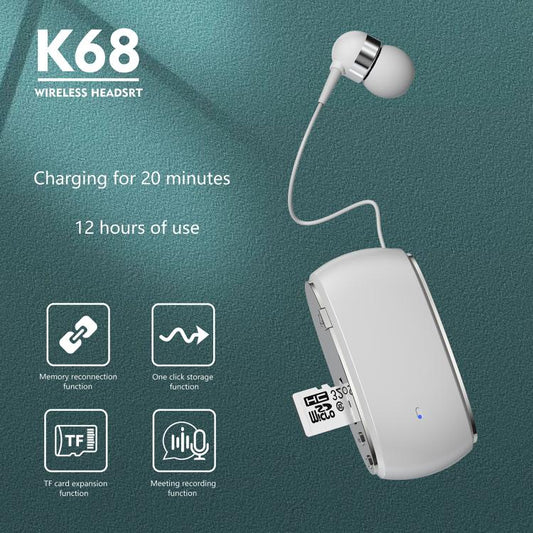 K68 Card Business Collar Clip Type Single Ear Bluetooth Earphones(Blue) - TWS Earphone by buy2fix | Online Shopping UK | buy2fix