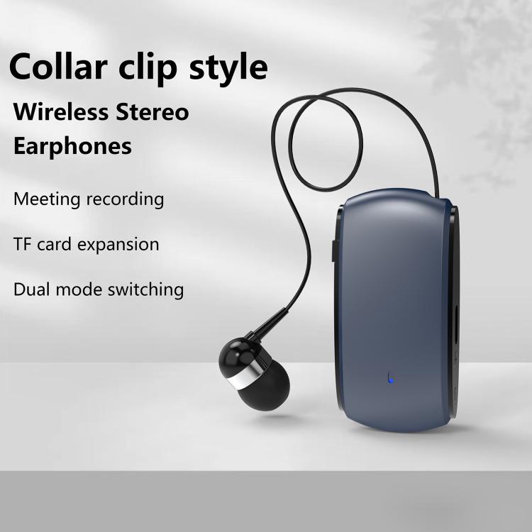 K68 Card Business Collar Clip Type Single Ear Bluetooth Earphones(Blue) - TWS Earphone by buy2fix | Online Shopping UK | buy2fix
