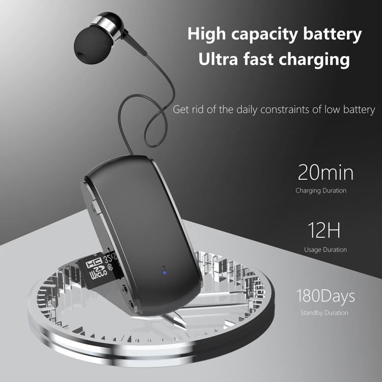 K68 Card Business Collar Clip Type Single Ear Bluetooth Earphones(White) - Bluetooth Earphone by buy2fix | Online Shopping UK | buy2fix