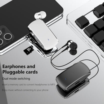 K68 Card Business Collar Clip Type Single Ear Bluetooth Earphones(Blue) - TWS Earphone by buy2fix | Online Shopping UK | buy2fix