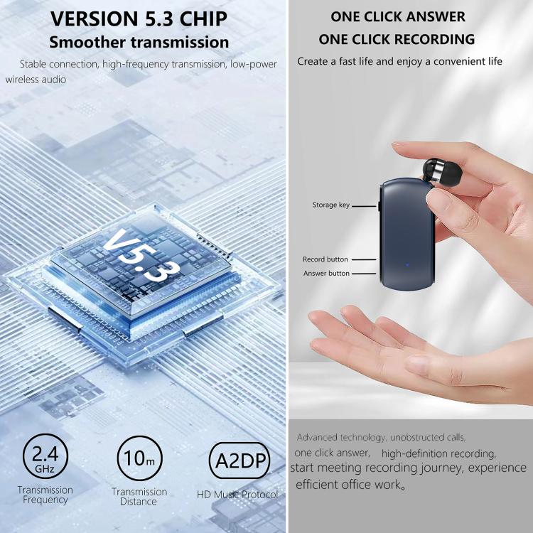 K68 Card Business Collar Clip Type Single Ear Bluetooth Earphones(Blue) - TWS Earphone by buy2fix | Online Shopping UK | buy2fix