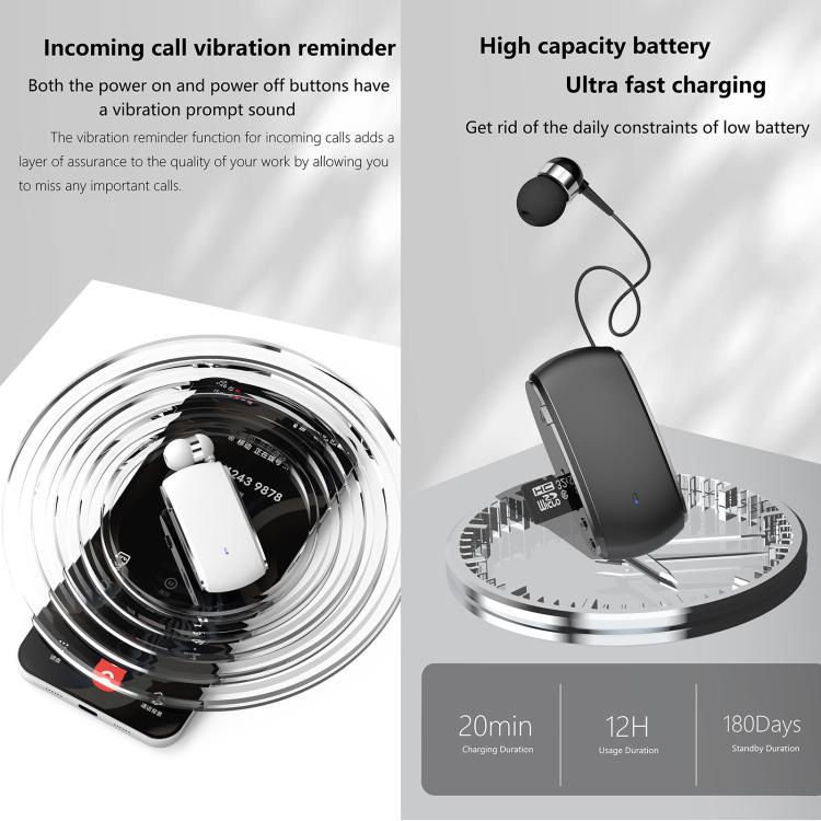 K68 Card Business Collar Clip Type Single Ear Bluetooth Earphones(Black) - TWS Earphone by buy2fix | Online Shopping UK | buy2fix