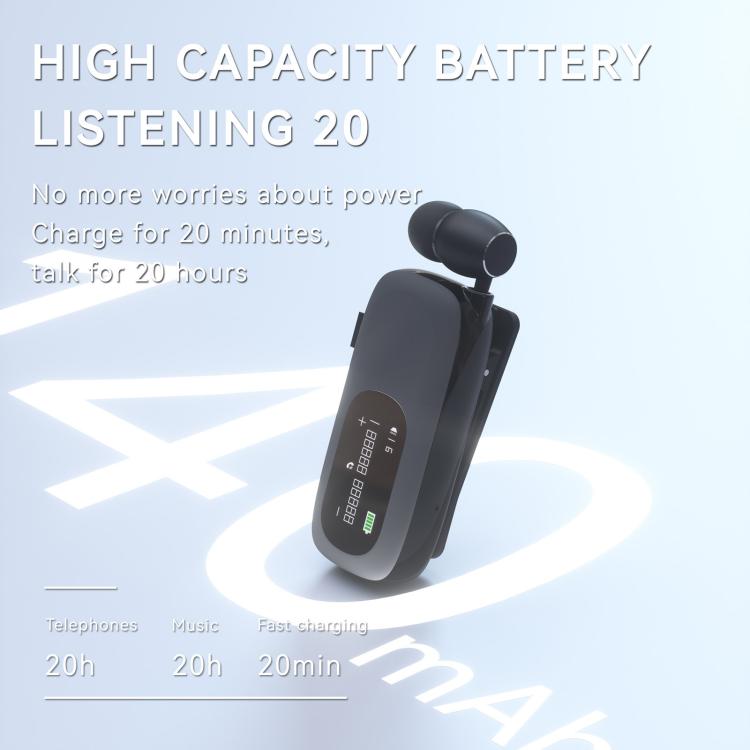K75 Long Battery Life Business Collar Clip Type Single Ear Bluetooth Earphones(Bright Black) - In Ear Wired Earphone by buy2fix | Online Shopping UK | buy2fix