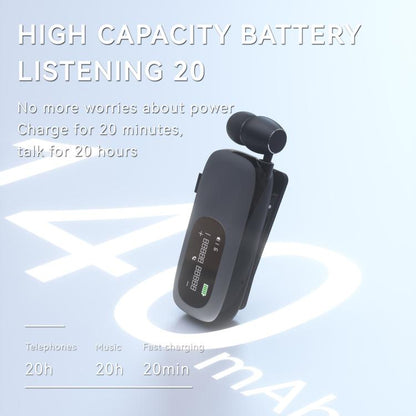 K75 Long Battery Life Business Collar Clip Type Single Ear Bluetooth Earphones(Bright Black) - In Ear Wired Earphone by buy2fix | Online Shopping UK | buy2fix