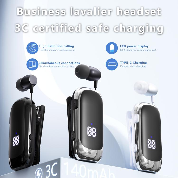 K88 Business Lavalier Single Ear Bluetooth Earphones(White Silver) - TWS Earphone by buy2fix | Online Shopping UK | buy2fix