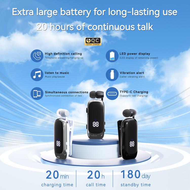 K88 Business Lavalier Single Ear Bluetooth Earphones(White Silver) - TWS Earphone by buy2fix | Online Shopping UK | buy2fix