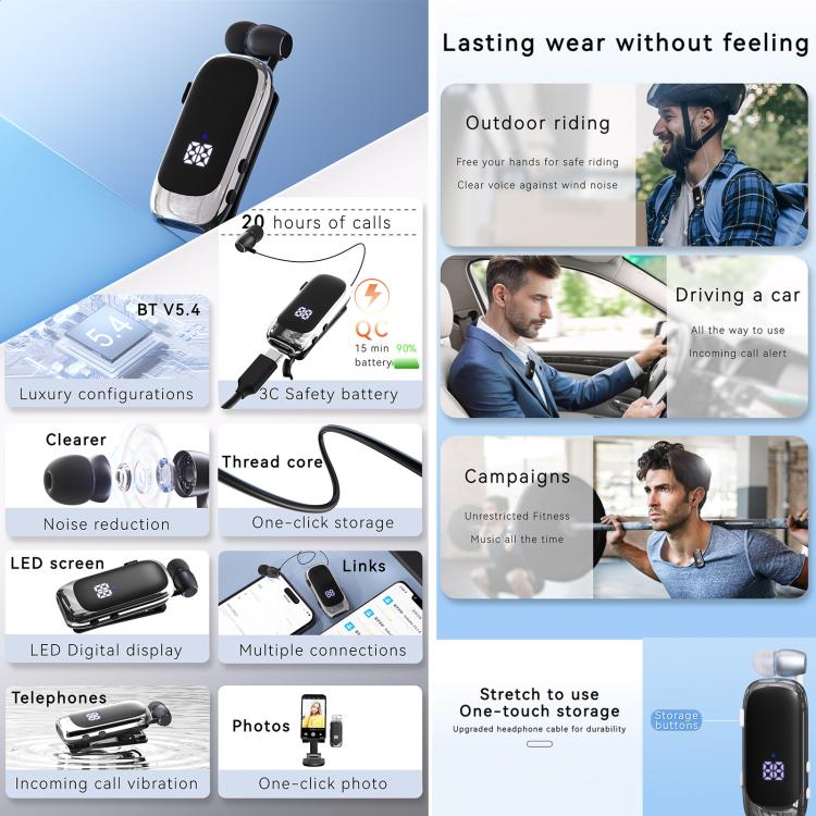 K88 Business Lavalier Single Ear Bluetooth Earphones(Black Silver) - TWS Earphone by buy2fix | Online Shopping UK | buy2fix