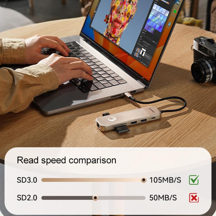 MOMAX DH19L 1-Link 9 in 1 Type-C Multifunctional HUB Adapter Docking Station(Titanium Gold) - USB HUB by MOMAX | Online Shopping UK | buy2fix