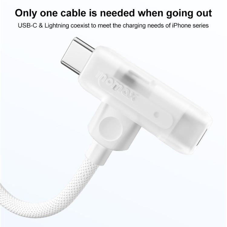 MOMAX DL56 1-Link Flow 60W Type-C to Type-C and 8 Pin Fast Charging Cable, Length:1.5m(White) - 2 in 1 Cable by MOMAX | Online Shopping UK | buy2fix