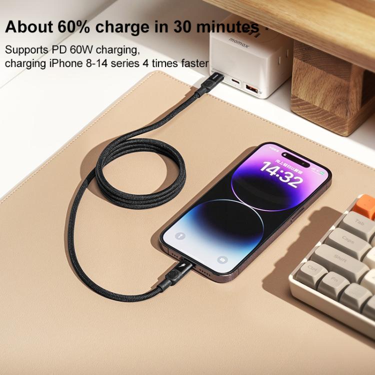 MOMAX DL57D Mag.Link 60W Type-C to 8 Pin Magnetic Braided Fast Charging Data Cable, Length:1m(Black) - 2 in 1 Cable by MOMAX | Online Shopping UK | buy2fix