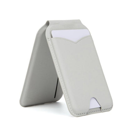 Hinge Mirror Phone Holder Leather Card Bag(Light Grey) - Adhesive Card Holders by buy2fix | Online Shopping UK | buy2fix