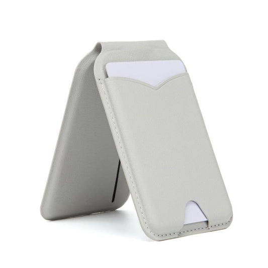 Hinge Mirror Phone Holder Leather Card Bag(Light Grey) - Adhesive Card Holders by buy2fix | Online Shopping UK | buy2fix