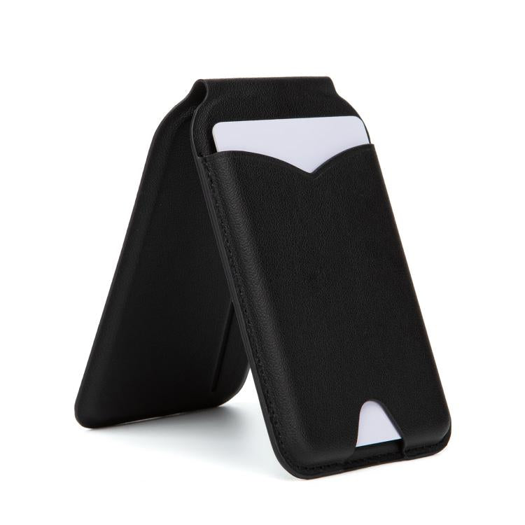 Hinge Mirror Phone Holder Leather Card Bag(Black) - Adhesive Card Holders by buy2fix | Online Shopping UK | buy2fix