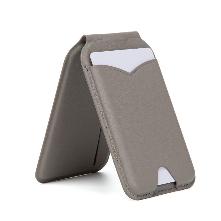 Hinge Mirror Phone Holder Leather Card Bag(Meteorite Grey) - Adhesive Card Holders by buy2fix | Online Shopping UK | buy2fix