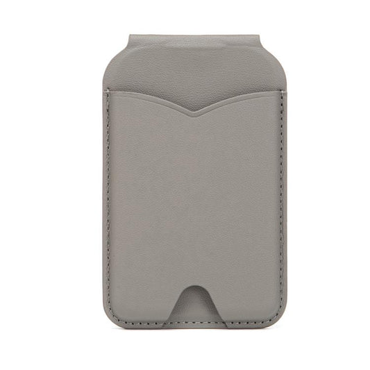 Hinge Mirror Phone Holder Leather Card Bag(Meteorite Grey) - Adhesive Card Holders by buy2fix | Online Shopping UK | buy2fix
