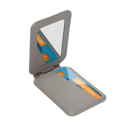 Hinge Mirror Phone Holder Leather Card Bag(Light Grey) - Adhesive Card Holders by buy2fix | Online Shopping UK | buy2fix