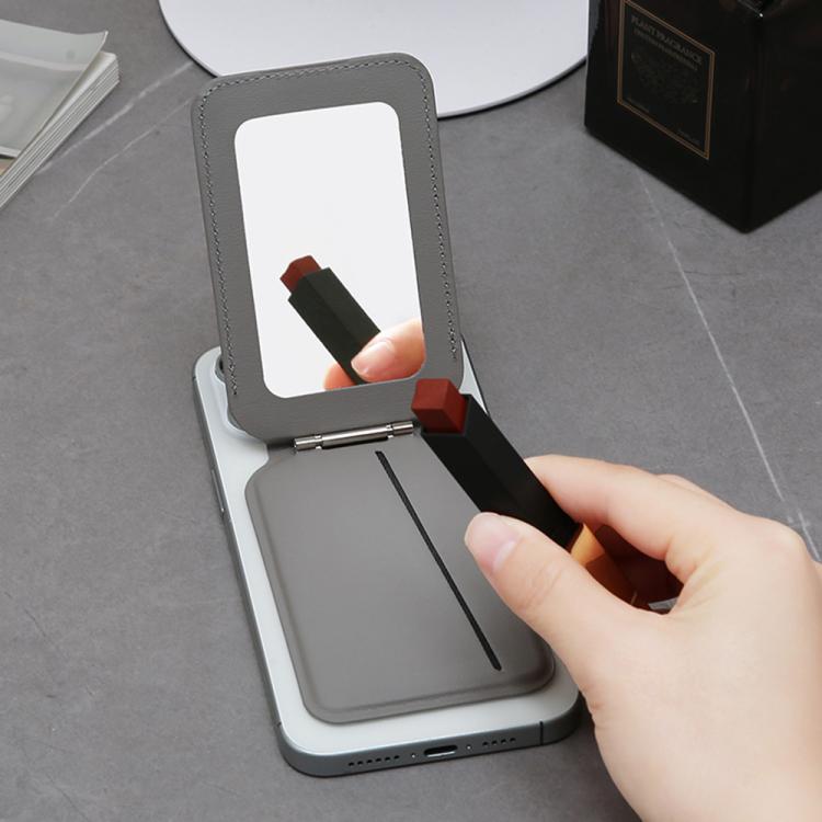 Hinge Mirror Phone Holder Leather Card Bag(Blue) - Adhesive Card Holders by buy2fix | Online Shopping UK | buy2fix