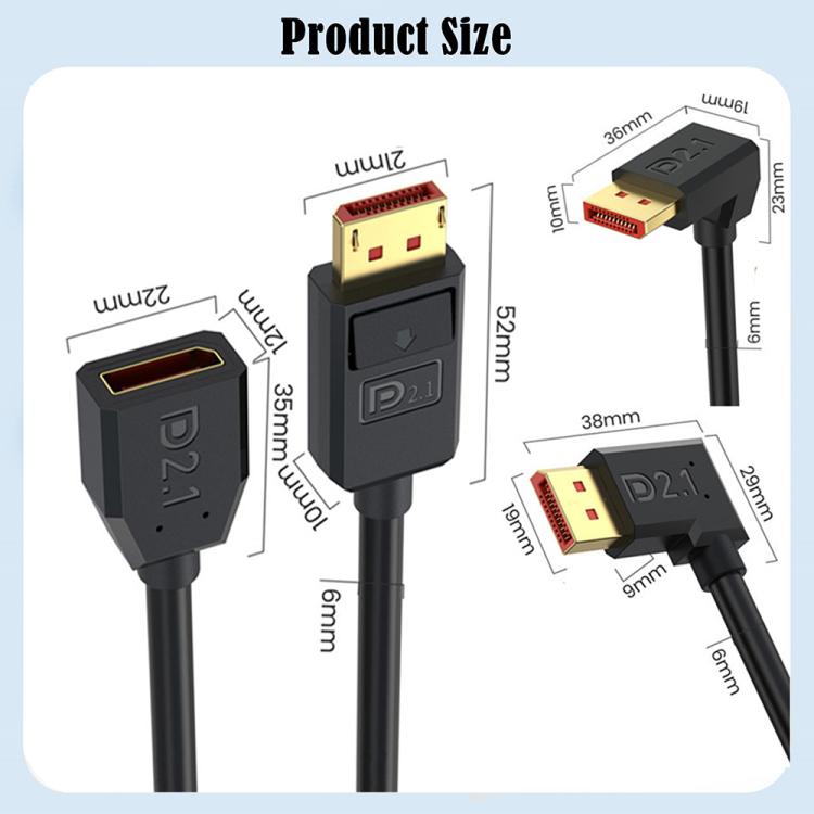 DP2.1 Male to DP2.1 Female Upper Elbow 52Gbps 16K 30Hz DisplayPort Extension Adapter Cable, Length: 50cm(Black) -  by buy2fix | Online Shopping UK | buy2fix